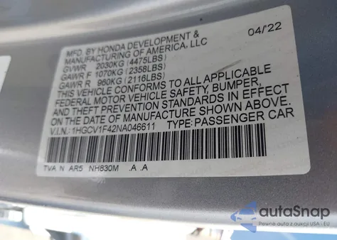 2022 Honda Accord Sport Special Edition из США, поврежденный, VIN 1HGCV1F42NA046611